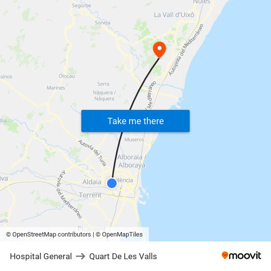Hospital General to Quart De Les Valls map