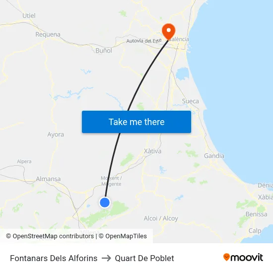 Fontanars Dels Alforins to Quart De Poblet map