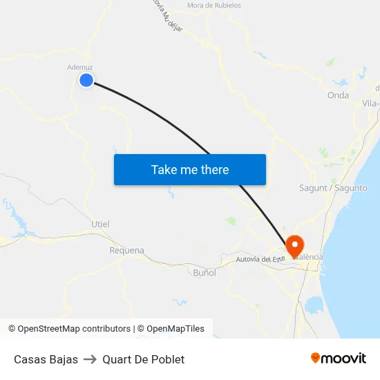 Casas Bajas to Quart De Poblet map