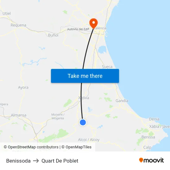 Benissoda to Quart De Poblet map