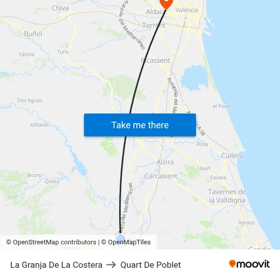 La Granja De La Costera to Quart De Poblet map