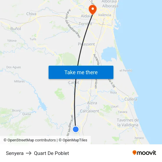 Senyera to Quart De Poblet map