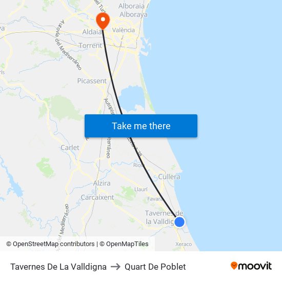 Tavernes De La Valldigna to Quart De Poblet map