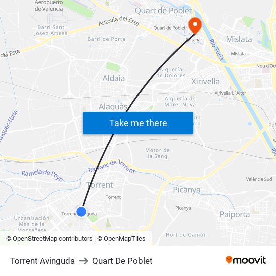 Torrent Avinguda to Quart De Poblet map