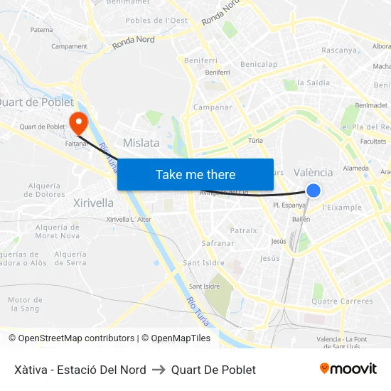 Xàtiva - Estació Del Nord to Quart De Poblet map