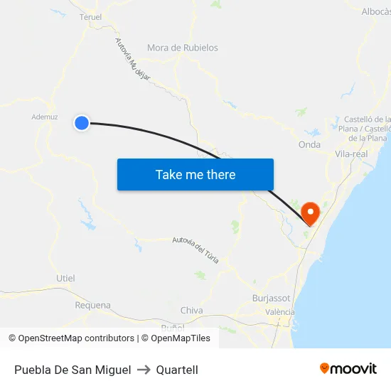 Puebla De San Miguel to Quartell map