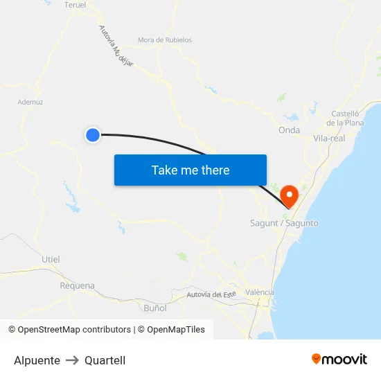 Alpuente to Quartell map
