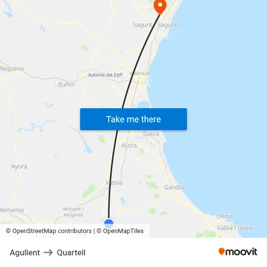 Agullent to Quartell map