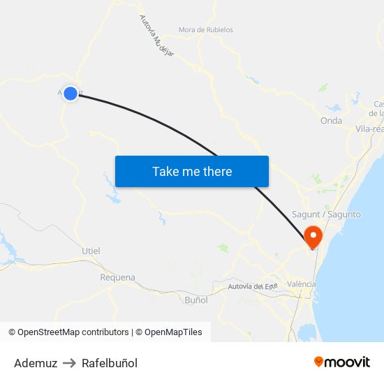 Ademuz to Rafelbuñol map