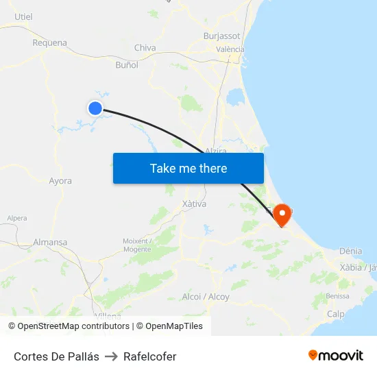Cortes De Pallás to Rafelcofer map