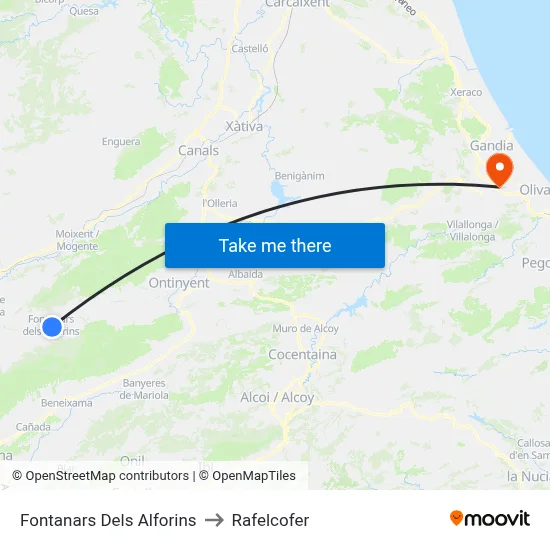 Fontanars Dels Alforins to Rafelcofer map