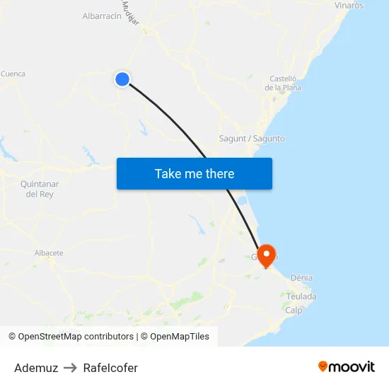 Ademuz to Rafelcofer map