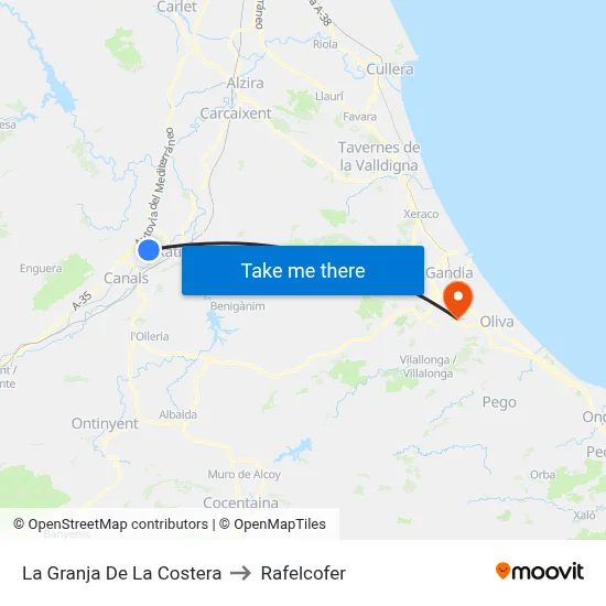La Granja De La Costera to Rafelcofer map