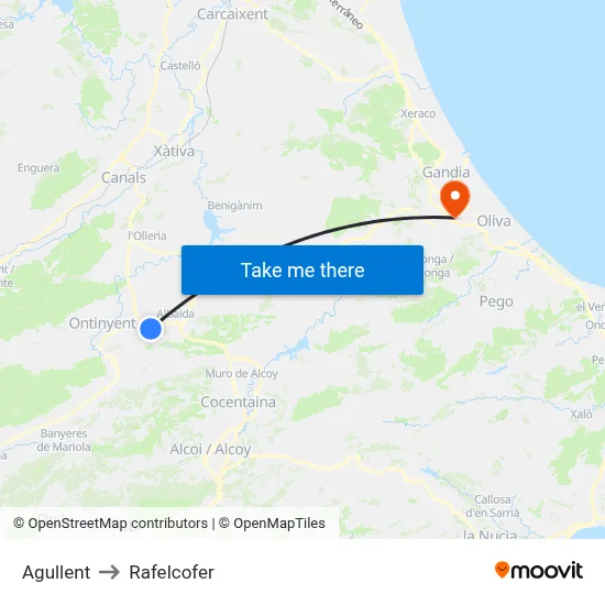 Agullent to Rafelcofer map