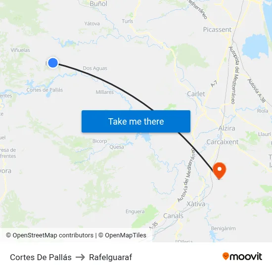 Cortes De Pallás to Rafelguaraf map