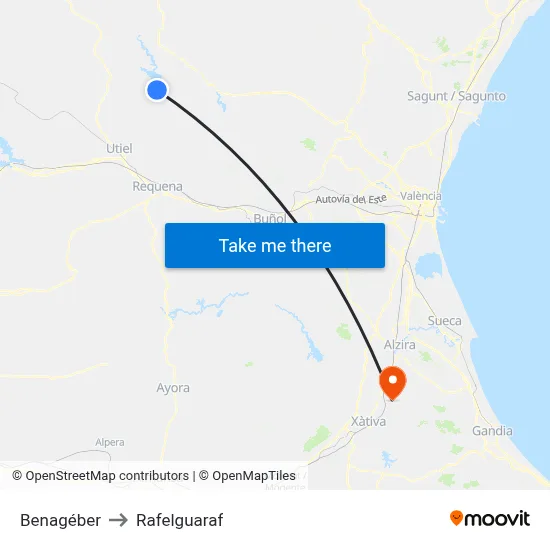 Benagéber to Rafelguaraf map