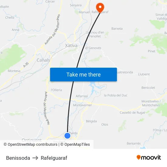 Benissoda to Rafelguaraf map