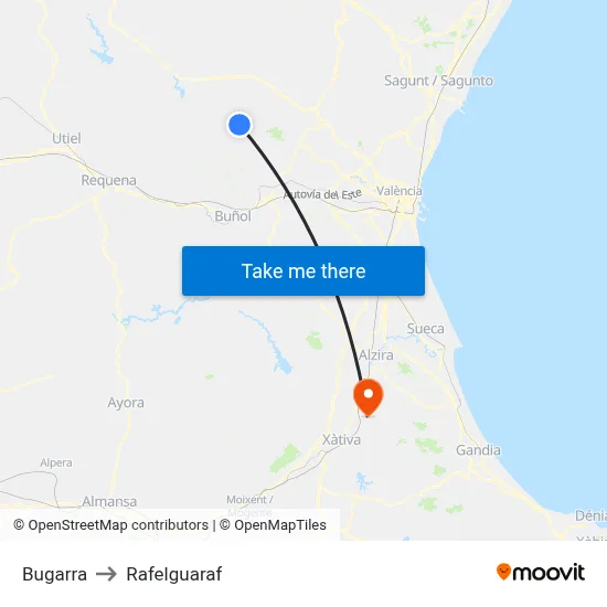 Bugarra to Rafelguaraf map