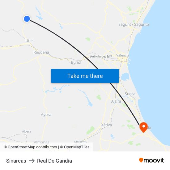 Sinarcas to Real De Gandía map