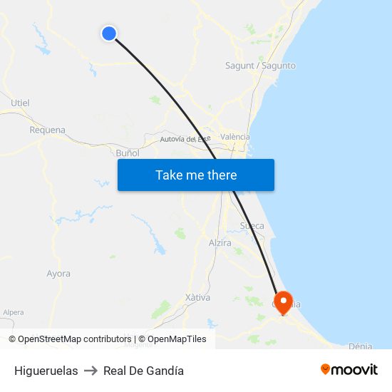 Higueruelas to Real De Gandía map