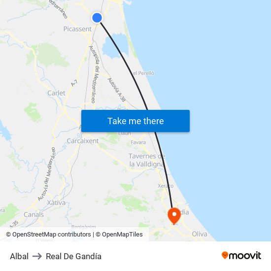 Albal to Real De Gandía map
