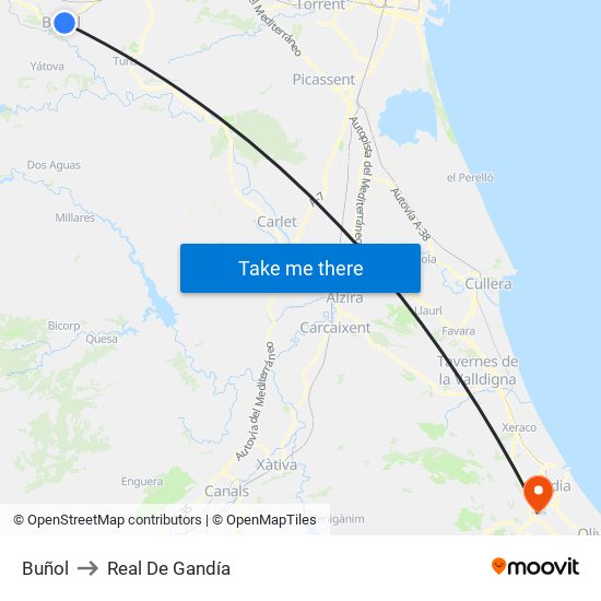 Buñol to Real De Gandía map