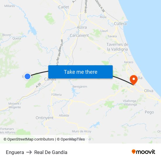 Enguera to Real De Gandía map