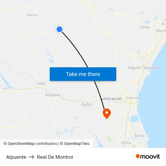 Alpuente to Real De Montroi map
