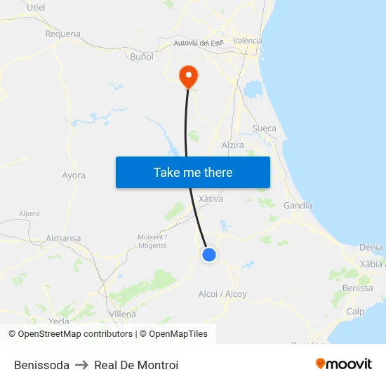 Benissoda to Real De Montroi map