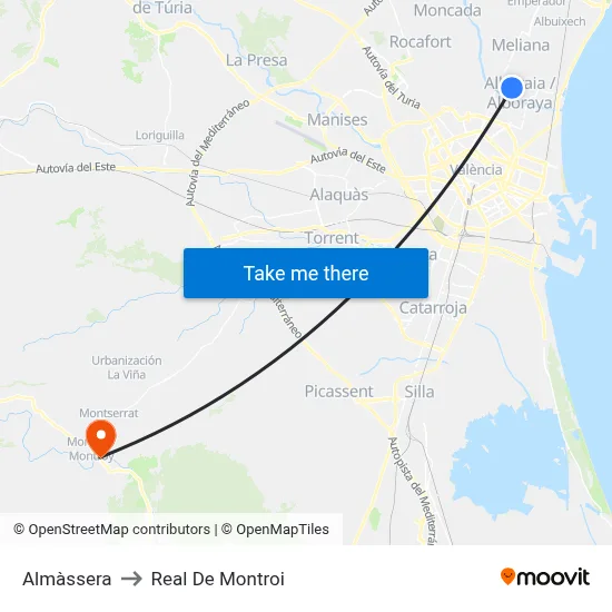 Almàssera to Real De Montroi map