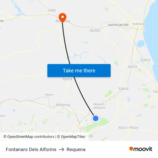 Fontanars Dels Alforins to Requena map