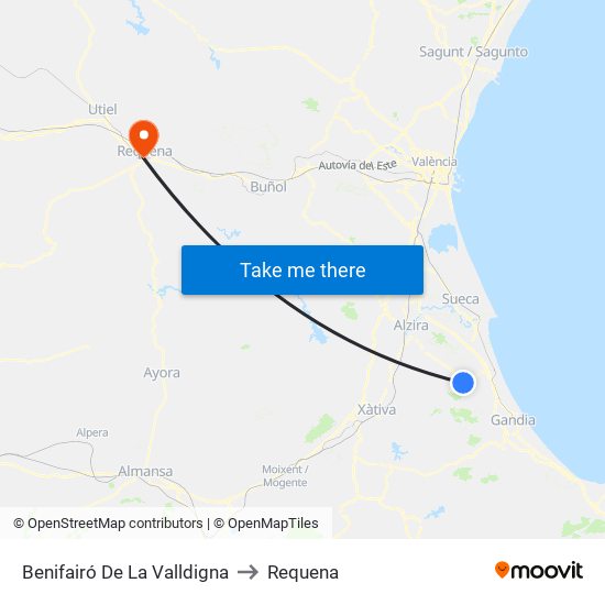 Benifairó De La Valldigna to Requena map