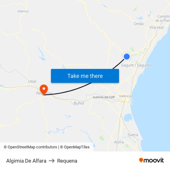 Algimia De Alfara to Requena map