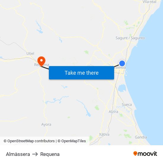 Almàssera to Requena map