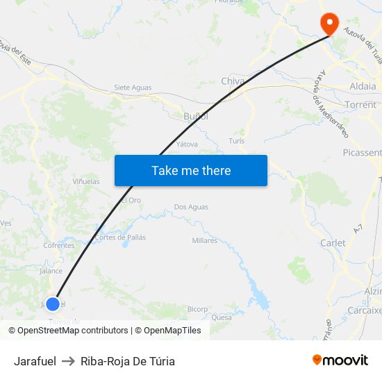 Jarafuel to Riba-Roja De Túria map