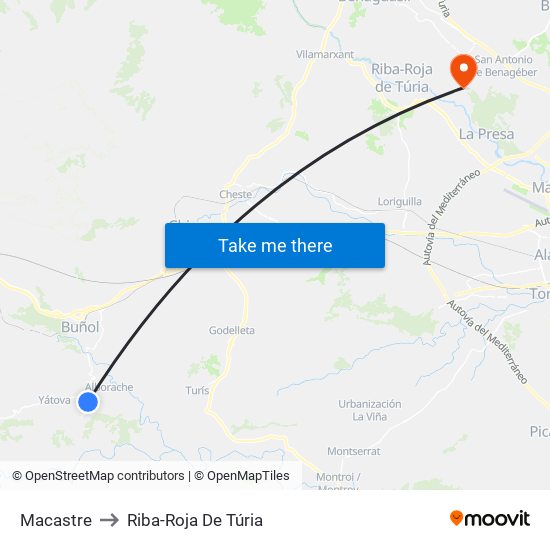 Macastre to Riba-Roja De Túria map