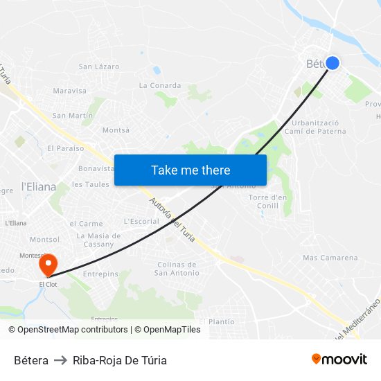 Bétera to Riba-Roja De Túria map