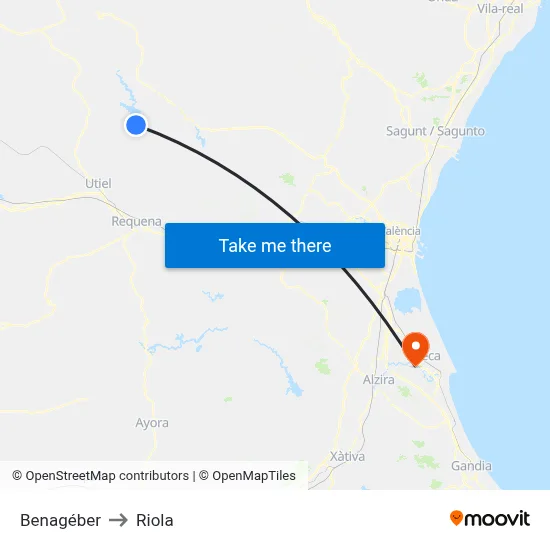 Benagéber to Riola map
