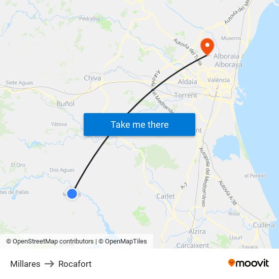 Millares to Rocafort map
