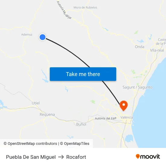 Puebla De San Miguel to Rocafort map