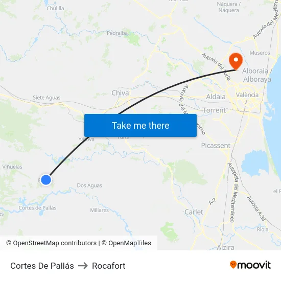 Cortes De Pallás to Rocafort map