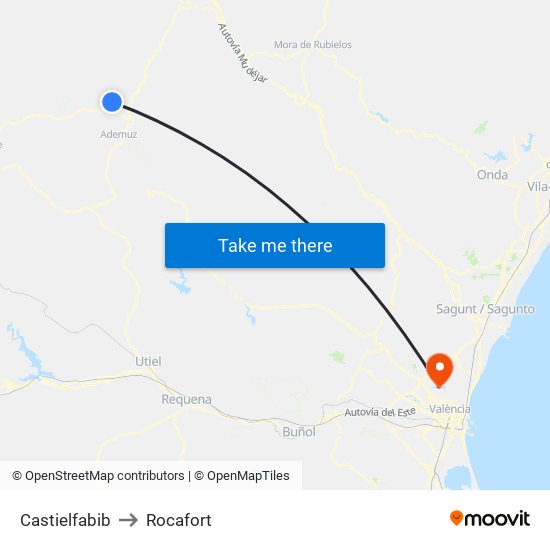 Castielfabib to Rocafort map