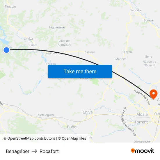 Benagéber to Rocafort map