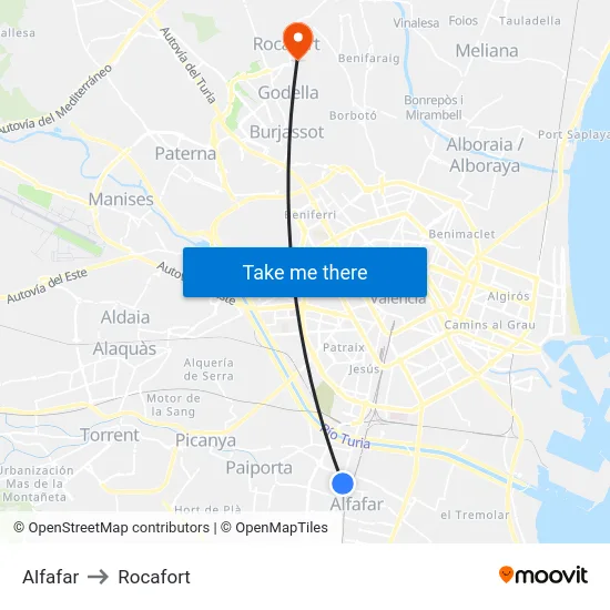 Alfafar to Rocafort map