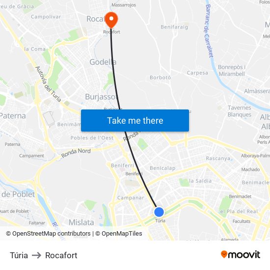 Túria to Rocafort map