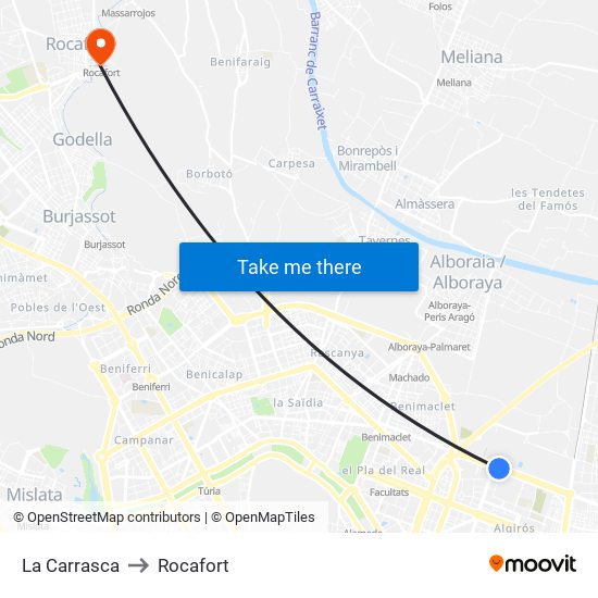 La Carrasca to Rocafort map
