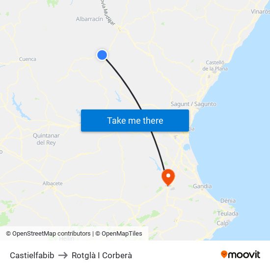 Castielfabib to Rotglà I Corberà map