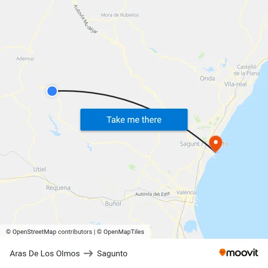Aras De Los Olmos to Sagunto map