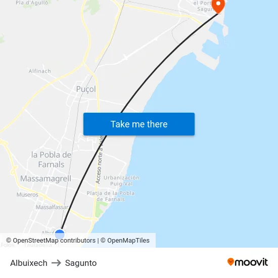 Albuixech to Sagunto map