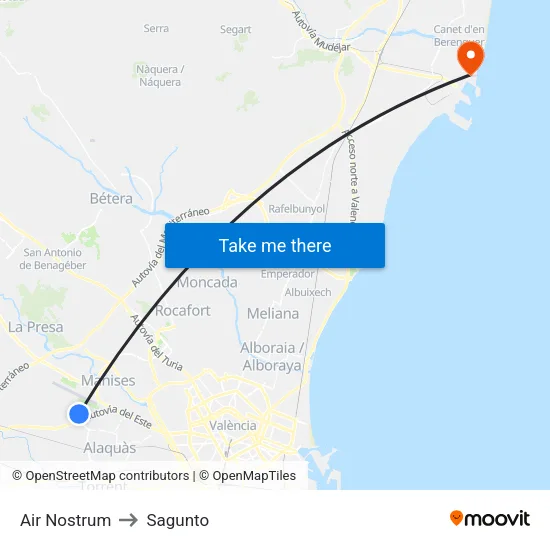 Air Nostrum to Sagunto map